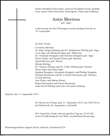 Traueranzeige von Antje Mertens von Deister- und Weserzeitung