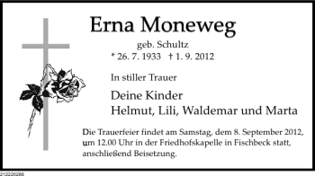 Traueranzeige von Erna Moneweg von Deister- und Weserzeitung