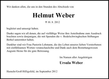 Traueranzeige von Helmut Weber von Deister- und Weserzeitung