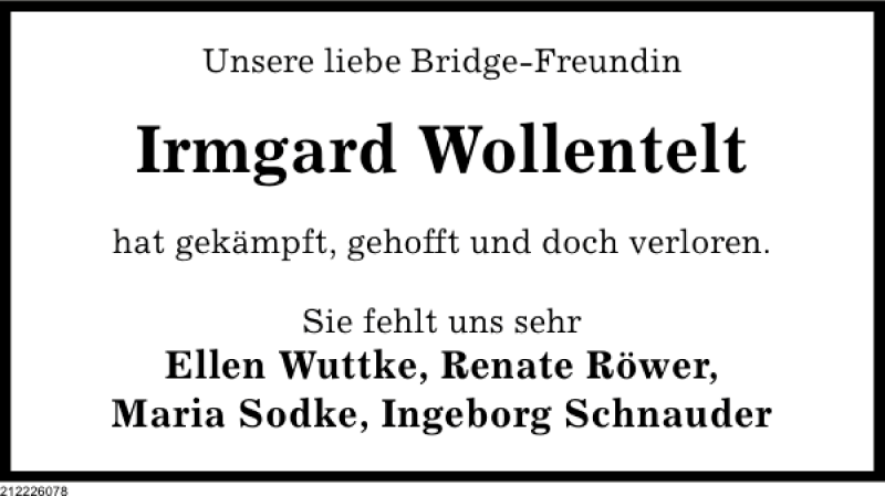  Traueranzeige für Irmgard Wollenteit vom 18.09.2012 aus Deister- und Weserzeitung