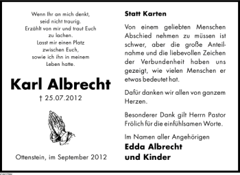 Traueranzeige von Karl Albrecht von Deister- und Weserzeitung
