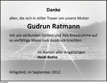Traueranzeige von TD Grudrun Ratmann von Deister- und Weserzeitung