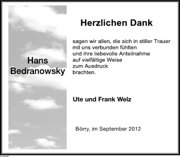 Traueranzeige von Ute und Frank Welz von Deister- und Weserzeitung