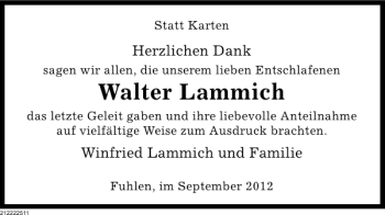 Traueranzeige von Walter Lammich von Deister- und Weserzeitung