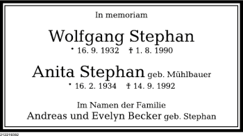 Traueranzeige von Wolfgang Stephan von Deister- und Weserzeitung