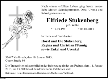 Traueranzeige von Elfriede Stukenberg von Deister- und Weserzeitung