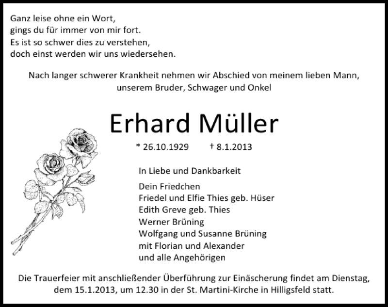  Traueranzeige für Erhard Müller vom 12.01.2013 aus Deister- und Weserzeitung