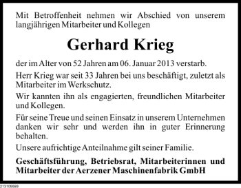 Traueranzeige von Gerhard Krieg von Deister- und Weserzeitung