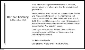 Traueranzeige von Hartmut Korthing von Deister- und Weserzeitung