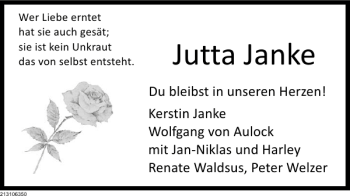 Traueranzeige von Jutta Janke von Deister- und Weserzeitung