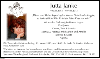 Traueranzeige von Jutta Janke von Deister- und Weserzeitung