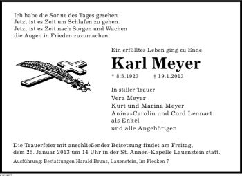 Traueranzeige von Karl Meyer von Deister- und Weserzeitung
