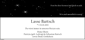Traueranzeige von Lasse Bartsch von Deister- und Weserzeitung