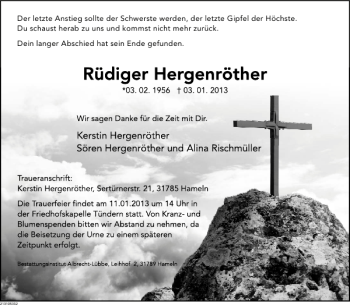 Traueranzeige von Rüdiger Hergenröther von Deister- und Weserzeitung