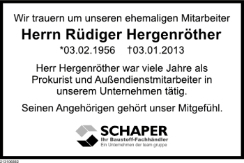 Traueranzeige von Rüdiger Hergenröther von Deister- und Weserzeitung