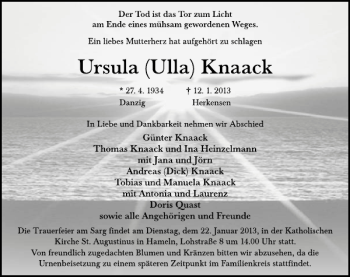 Traueranzeige von Ursula Knaack von Deister- und Weserzeitung