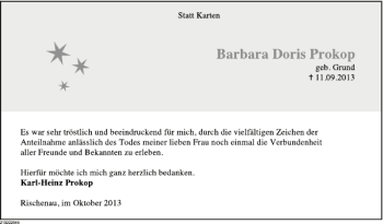 Traueranzeige von Barbara Doris Prokop von Deister- und Weserzeitung
