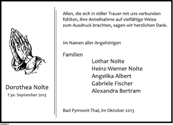 Traueranzeige von Dorothea Nolte von Deister- und Weserzeitung