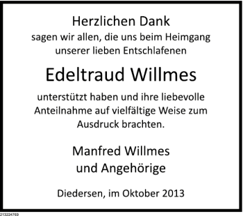 Traueranzeige von Edeltraud Willmes von Deister- und Weserzeitung