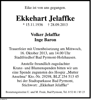 Traueranzeige von Ekkehart Jelaffke von Deister- und Weserzeitung