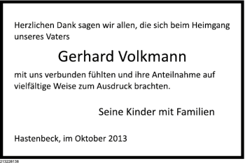 Traueranzeige von Gerhard Volkmann von Deister- und Weserzeitung