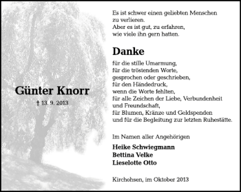 Traueranzeige von Günter Knorr von Deister- und Weserzeitung
