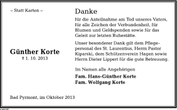 Traueranzeige von Günther Korte von Deister- und Weserzeitung