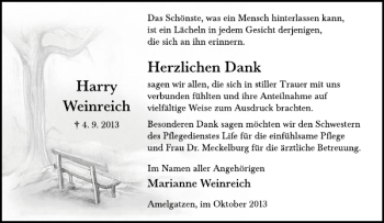 Traueranzeige von Harry Weinreich von Deister- und Weserzeitung