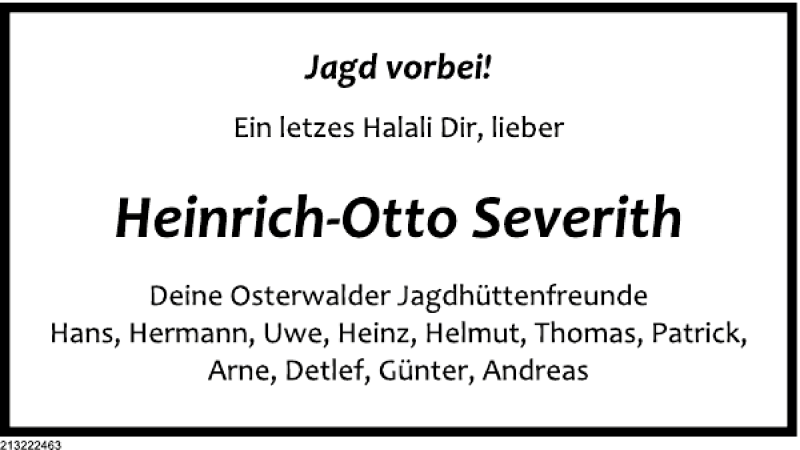  Traueranzeige für Heinrich-Otto Severith vom 05.10.2013 aus Deister- und Weserzeitung
