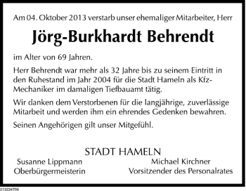 Traueranzeige von Jörg-Burkhardt Behrendt von Deister- und Weserzeitung