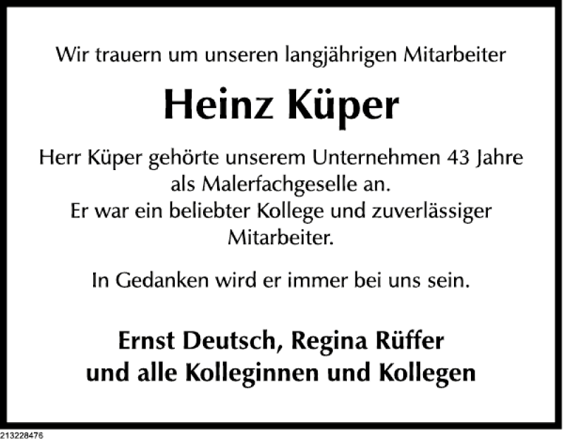  Traueranzeige für Paul-Heinz Küper vom 19.10.2013 aus Deister- und Weserzeitung