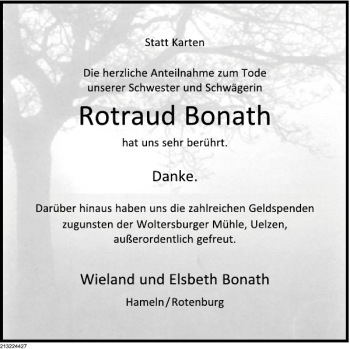 Traueranzeige von Rotraud Bonath von Deister- und Weserzeitung