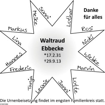 Traueranzeige von TA Waltraud Ebbecke von Deister- und Weserzeitung