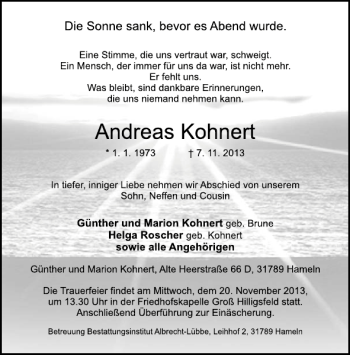 Traueranzeige von Andreas Kohnert von Deister- und Weserzeitung
