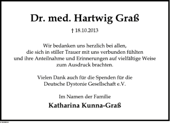 Traueranzeige von Dr. med. Hartwig Graß von Deister- und Weserzeitung