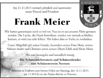 Traueranzeige von Frank Meier von Deister- und Weserzeitung