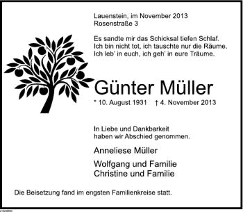 Traueranzeige von Günter Müller von Deister- und Weserzeitung