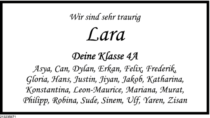  Traueranzeige für Lara-Sophie  vom 05.11.2013 aus Deister- und Weserzeitung