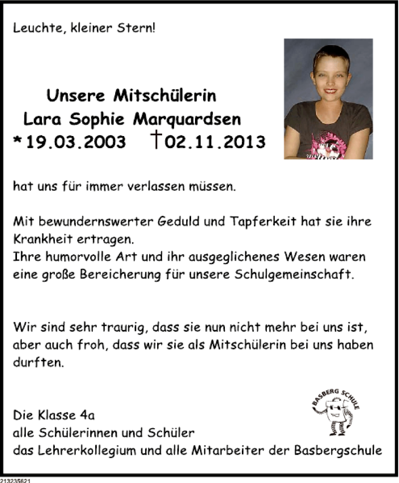  Traueranzeige für TA Lara-Sophie vom 05.11.2013 aus Deister- und Weserzeitung