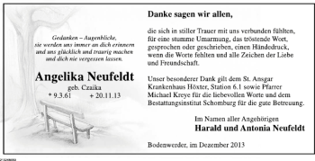 Traueranzeige von Angelika Neufeldt von Deister- und Weserzeitung