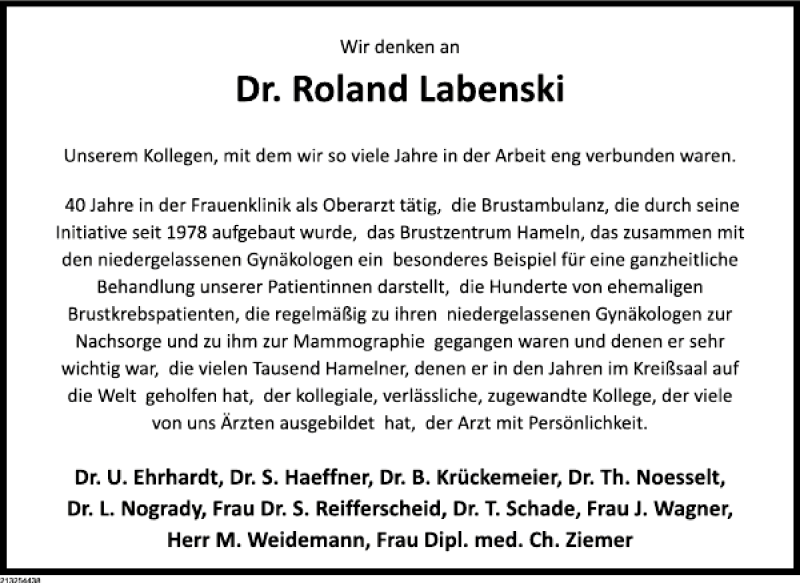 Traueranzeige für Dr. Roland  und Margit Labenski vom 20.12.2013 aus Deister- und Weserzeitung