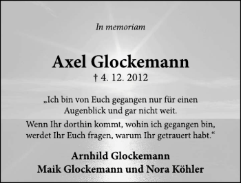 Traueranzeige von Axel Glockemann von Neue Deister-Zeitung