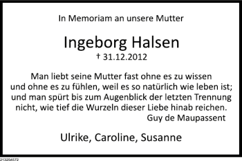 Traueranzeige von Ingeborg Halsen von Deister- und Weserzeitung