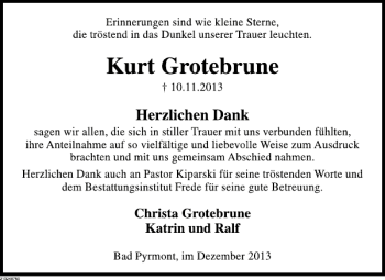 Traueranzeige von Kurt Grotebrune von Deister- und Weserzeitung