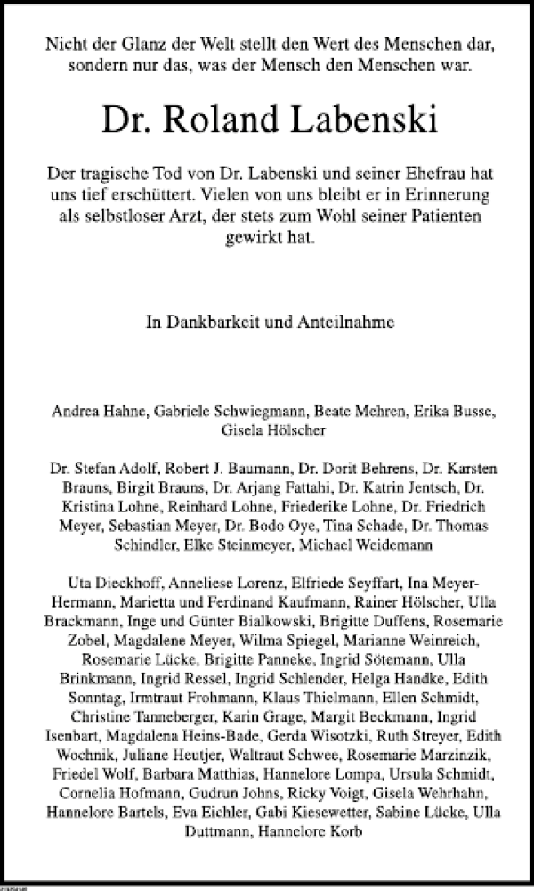  Traueranzeige für Dr. Roland  und Margit Labenski vom 21.12.2013 aus Deister- und Weserzeitung