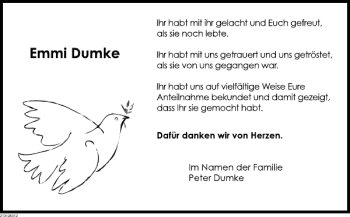 Traueranzeige von Emmi Dumke von Deister- und Weserzeitung