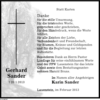 Traueranzeige von Gerhard Sander von Deister- und Weserzeitung