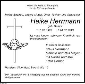 Traueranzeige von Heike Herrmann von Deister- und Weserzeitung
