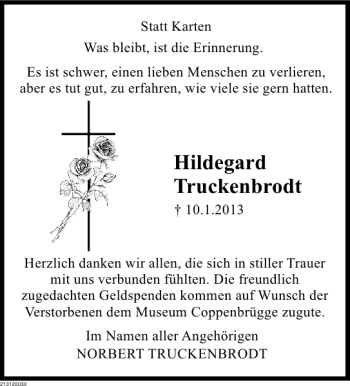 Traueranzeige von Hildegard Truckenbrodt von Deister- und Weserzeitung