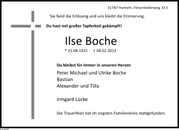 Traueranzeige von Ilse Boche von Deister- und Weserzeitung